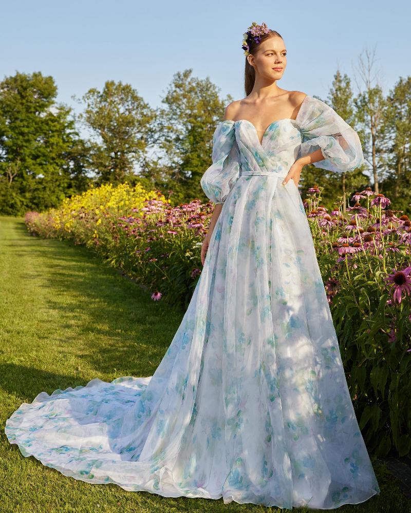 Lp2204 light green and blue boho wedding dress with sleeve and a line silhouette3